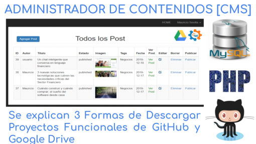 ADMINISTRADOR DE CONTENIDOS [CMS], Se explican 3 Formas de Descargar Proyectos Funcionales de GitHub y Google Drive
